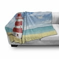 thumbnail image 3 of Beach Soft Flannel Fleece Blanket, Realistic Illustration Lighthouse on Calm Seashore Flying Seagulls Ocean Scenery, Cozy Plush for Indoor and Outdoor Use, 50" x 70", Vermilion Blue, by Ambesonne, 3 of 6