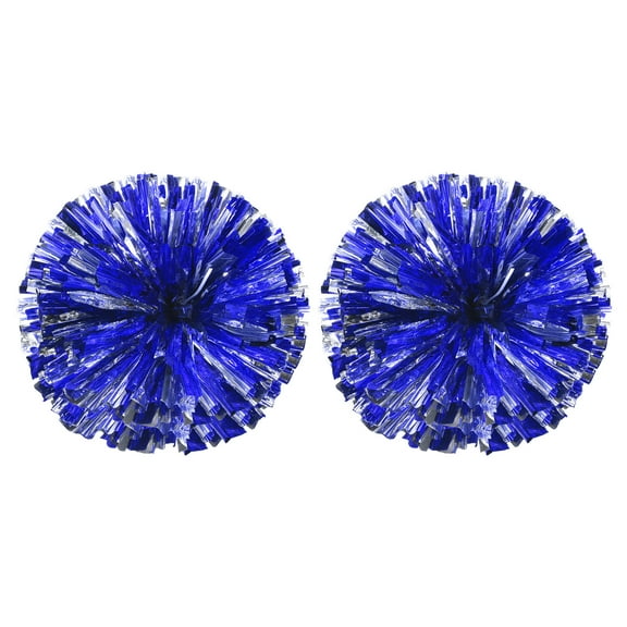 PET Cheerleading Pom Poms with Finger Holes for Sport Team Spirit Fun Dance Stage Events, Blue Silver 2 Pack