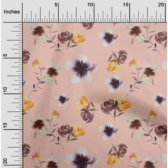 oneOone Cotton Cambric Peach Fabric Flower & Leaves Watercolor Dress Material Fabric Print Fabric By The Yard 56 Inche Wide