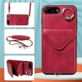thumbnail image 5 of for iPhone 7 Plus/8 Plus PU Leather Back + TPU Frame Rugged Case, Classic 360 Rotating Ring Kickstand Card Slots Shoulder Strap Drop Protective Slim Fit Shockproof Phone Case Cover, Red, 5 of 12