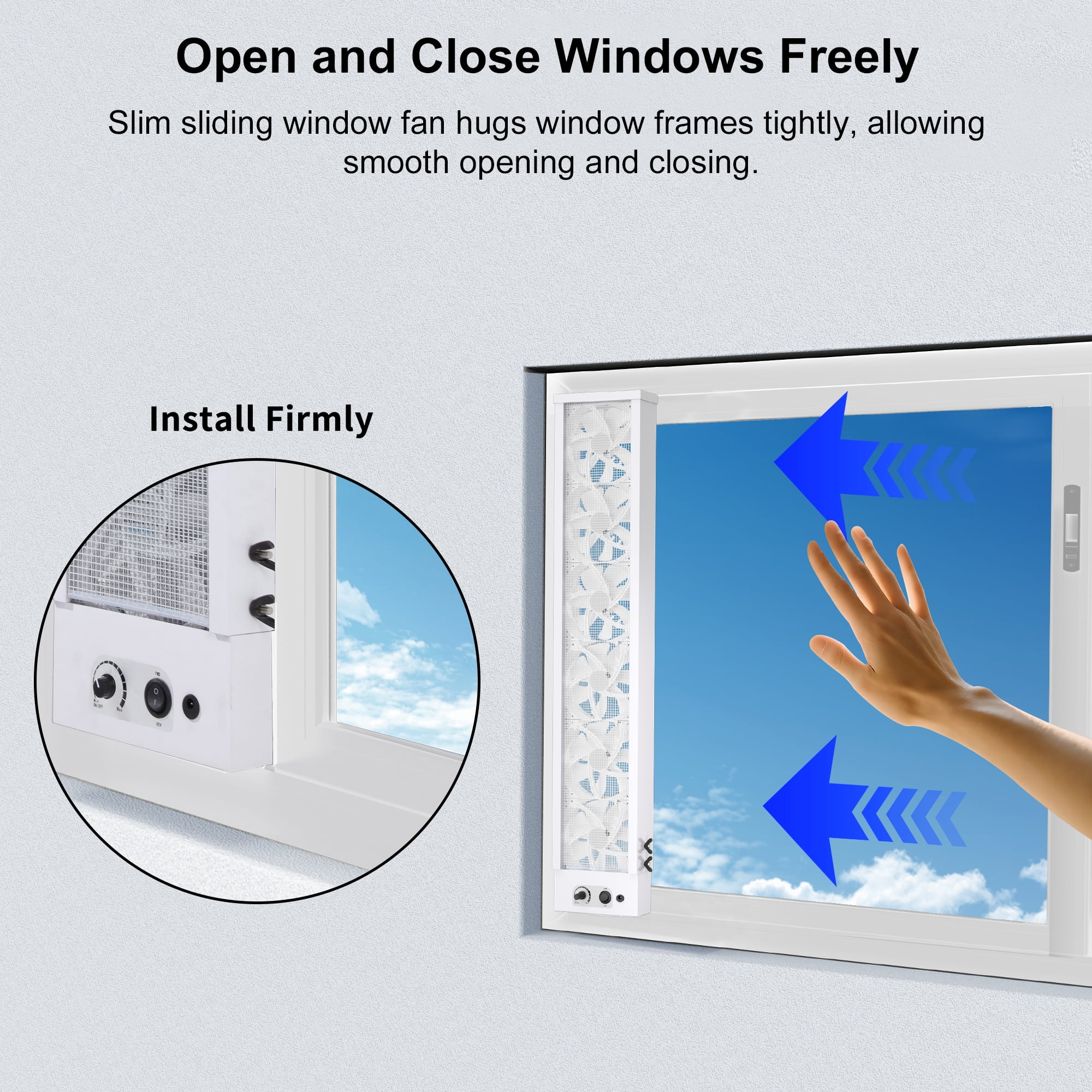 36.61-66.93 inch Vertical Window Fan for Sliding Windows Dual Mode Exhaust and Intake with Variable Speed Control for Kitchen Smoke Spaces