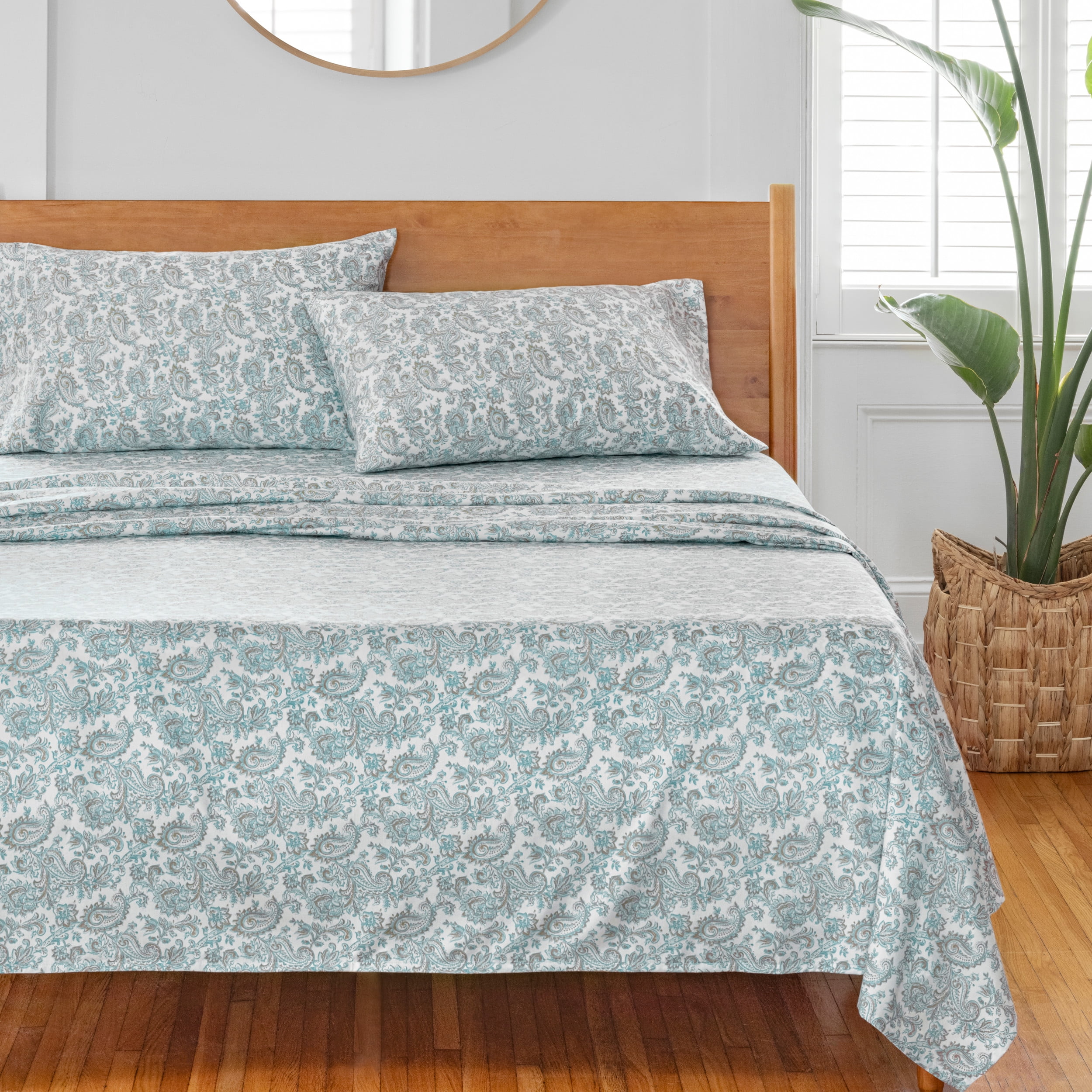 Better Homes & Gardens 400 TC Hygro Cotton Pillowcases, Standard/Queen, Aqua Paisley, 2 Piece