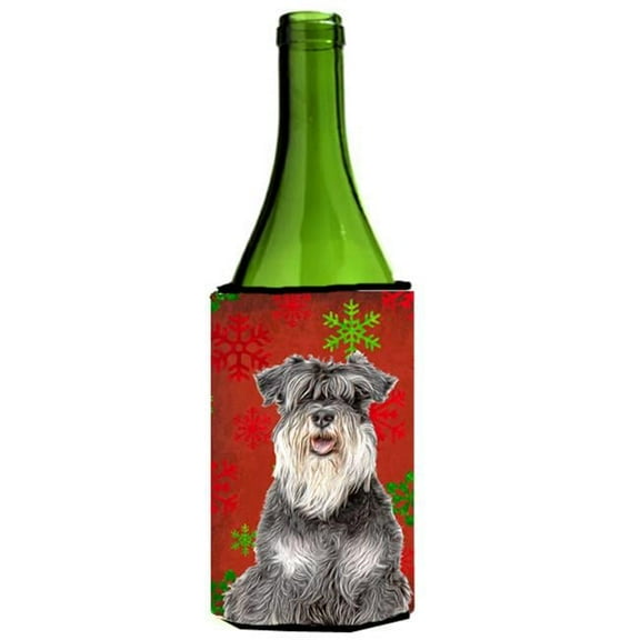 Red Snowflakes Holiday Christmas Schnauzer Wine bottle sleeve Hugger
