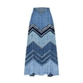 thumbnail image 4 of Mrat Fringe Skirts for Women Women's Casual Retro Floral Skirts Linen Elastic Waist Pleated Maxi Skirt with Pockets Plus Size Skirts S-280 Blue XXL, 4 of 5