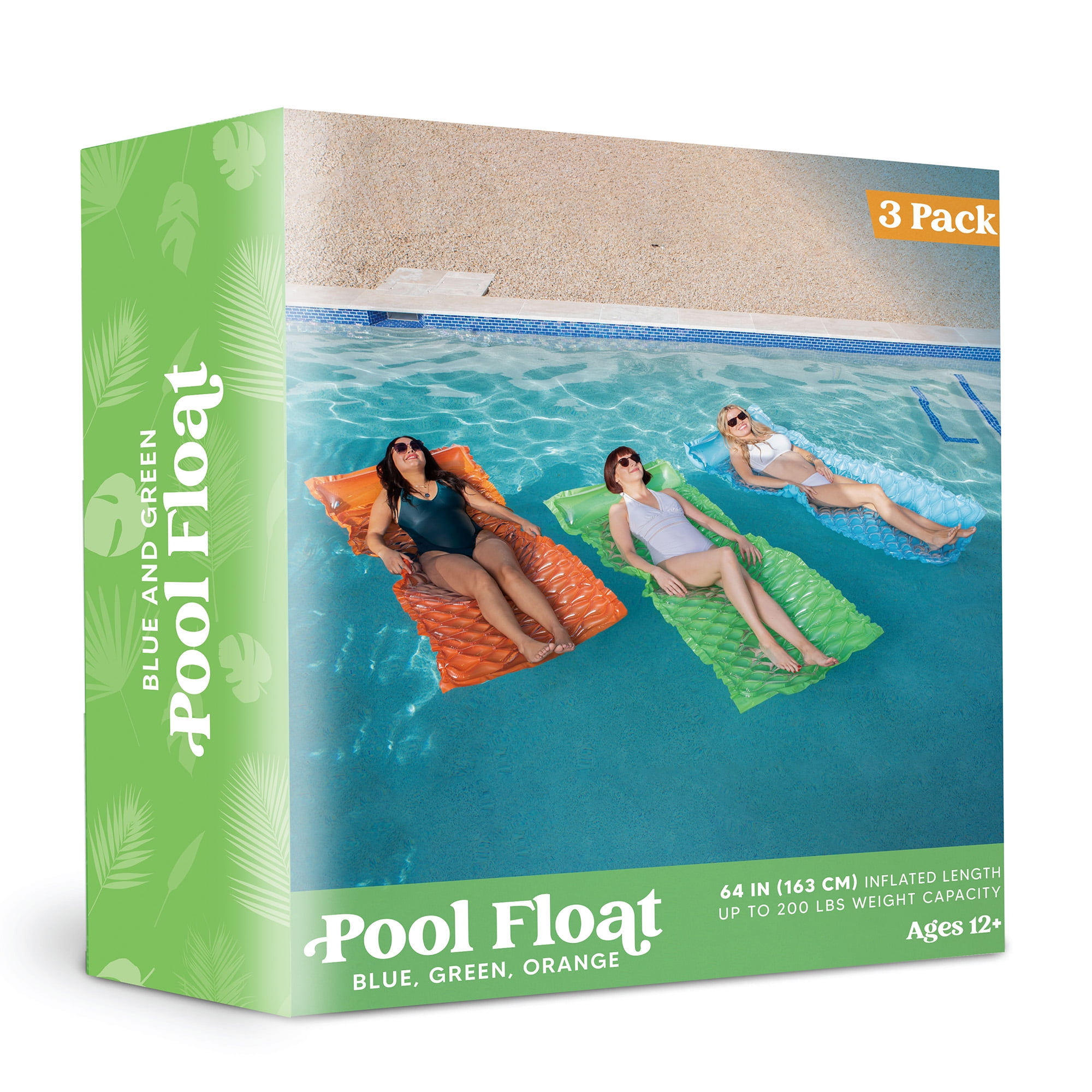 Joyfy 3 Pack Inflatable Pool Mat with Headrest, Adult Float Lounge Swimming Pool Mattress Water Mat, Durable Air Floating Rafts
