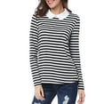 thumbnail image 6 of INSPIRE CHIC Women's Long Sleeve Top Contrast Striped Doll Collar Elastic Loop Back Casual Blouse XS Black, 6 of 9