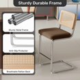 thumbnail image 5 of Hawsaiy Rattan Bar Stools Set of 6, 26" Counter Height Bar Stools with Solid Wood & Cane Back, Upholstered Velvet Kitchen Island Stools with Chrome Metal Legs & Footrest, Dark Brown, 5 of 8