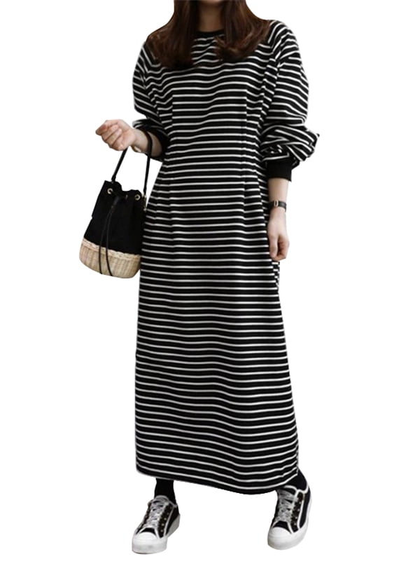 ZANZEA Women Long Sleeve Striped Long 