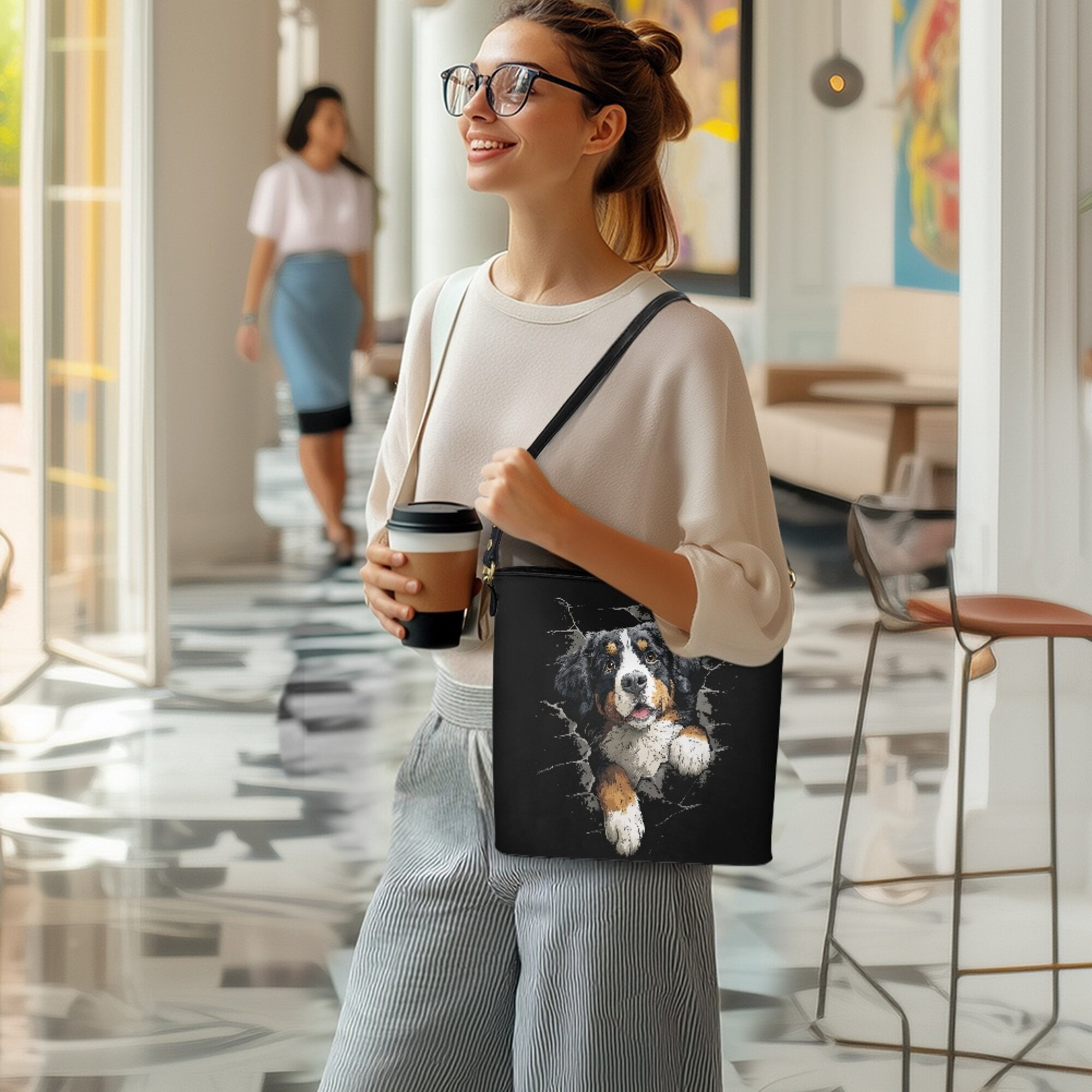 Kuiaobaty Bernese Mountain Dog Print Bucket Crossbody Bag for Women Large Capacity Bucket Tote Bag with Adjustable Strap Leather Shoulder Bags Hobo Purse for Travel, Black