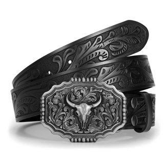 Western Silver Running Horse Buckle in black leather Belt Western Leather Belt: Black Running Horse Buckle - Etsy main image 2