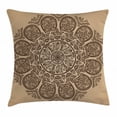 thumbnail image 1 of Brown Mandala Throw Pillow Cushion Cover, Abstract Round Mandala Designed with Flower Leaves and Stems Elements, Decorative Square Accent Pillow Case, 20 X 20 Inches, Tan and Brown, by Ambesonne, 1 of 2