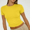 thumbnail image 7 of LISTHA Crop Tops for Women Trendy Short Sleeve Tight Workout Crew Neck Cropped T Shirts Slim Fit Basic Going Out Shirt Yellow XL, 7 of 7