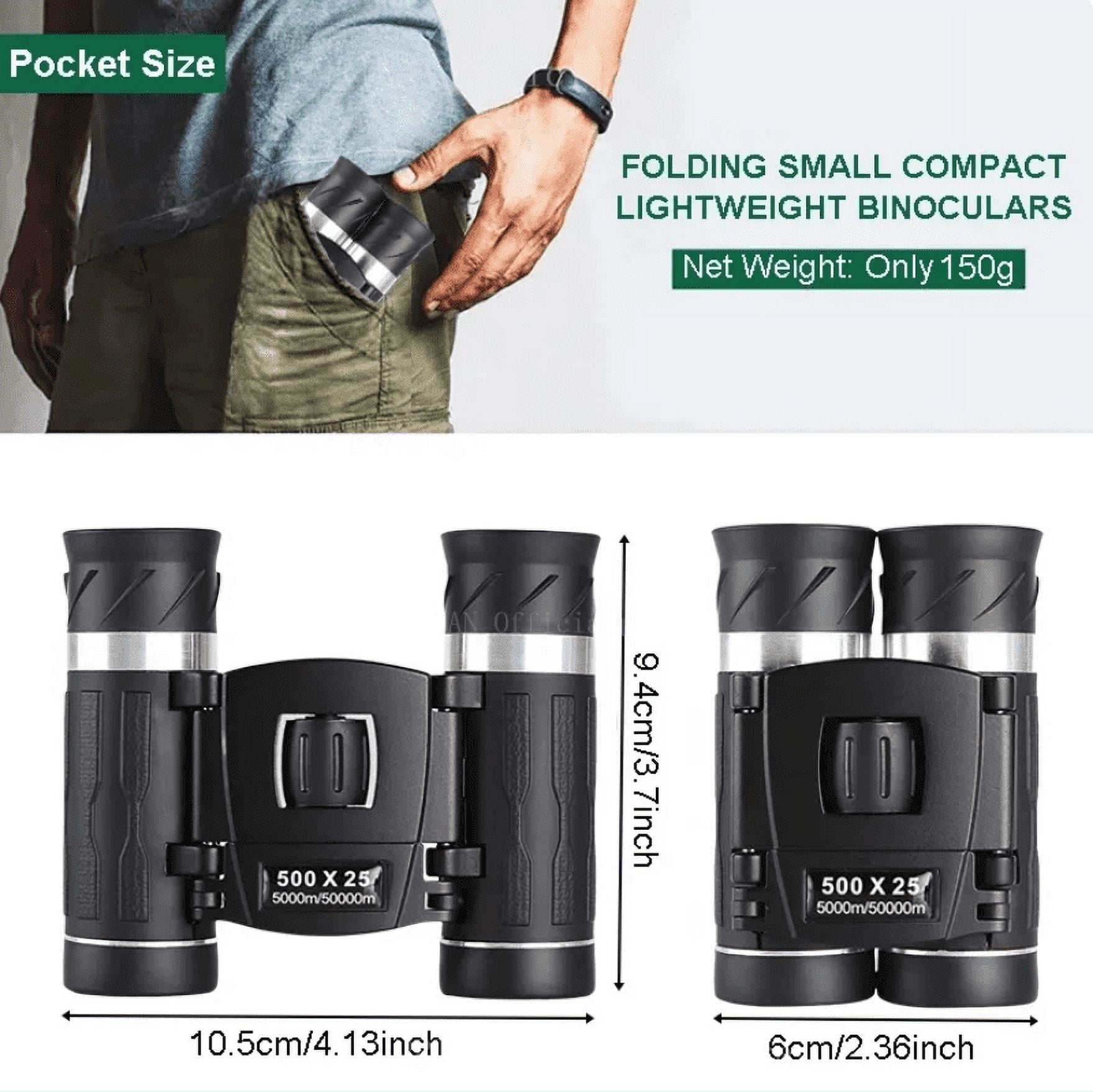 500X25 HD Zoom Portable Powerful Binoculars Long Range BAK4 Telescope Folding FMC Binoculars for Hunting Camping Travel
