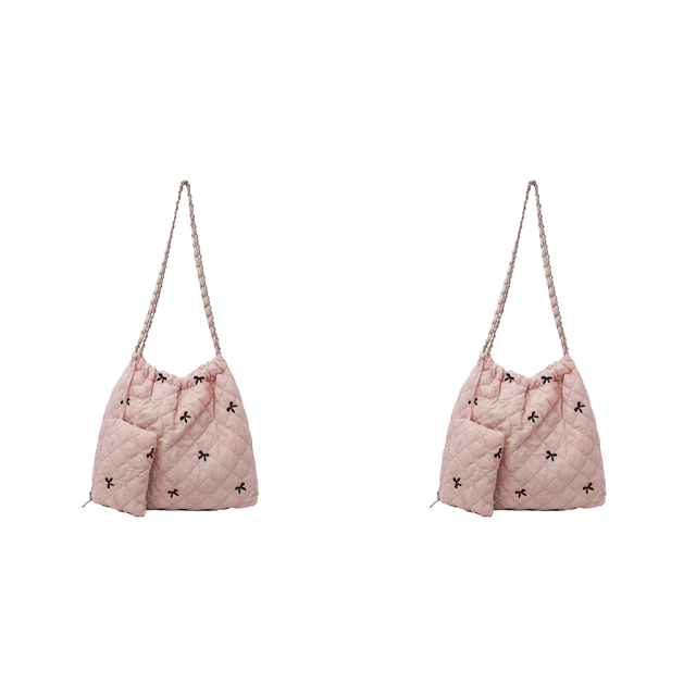 Bolso Hombro Acolchado para Mujer Diario Sencillo Con Patrón Lazo Y Pequeño () Rosa