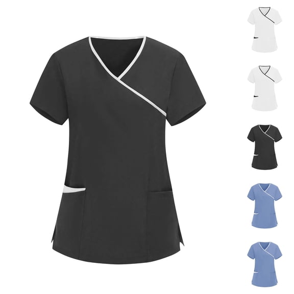 Hearthz Women's Scrub Tops V Neck Short Sleeve Women Nurse Uniform with Pocket Plus Size Under Scrubs for Women Blue M