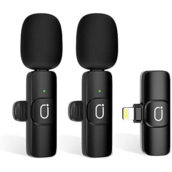 K37 Wireless Lavalier Microphone for iPhone, 2 Packs Cordless Lapel Mics, Mini Microphones Recording Mic for Live Stream, Plug-Play/Noise Reduction / 10H for Podcast Vlog YouTube