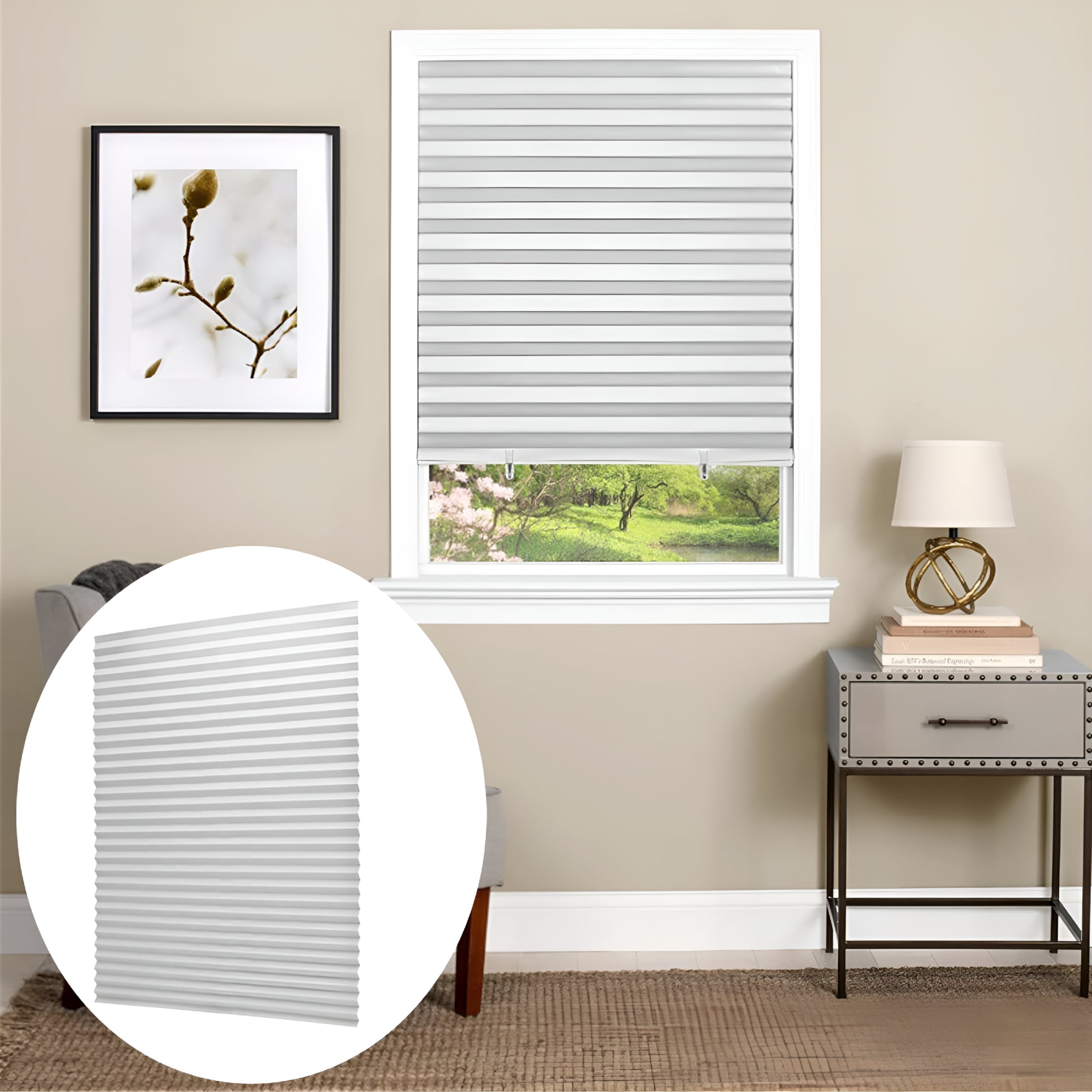 XIBUFE 2026 New Window Blinds Cordless No Drill Cut to Size Clip on Stick on Self Adhesive Temporary Blinds Pleated Paper Blinds for Windows Doors Shades for Home Bedroom Kitchen Bathroom