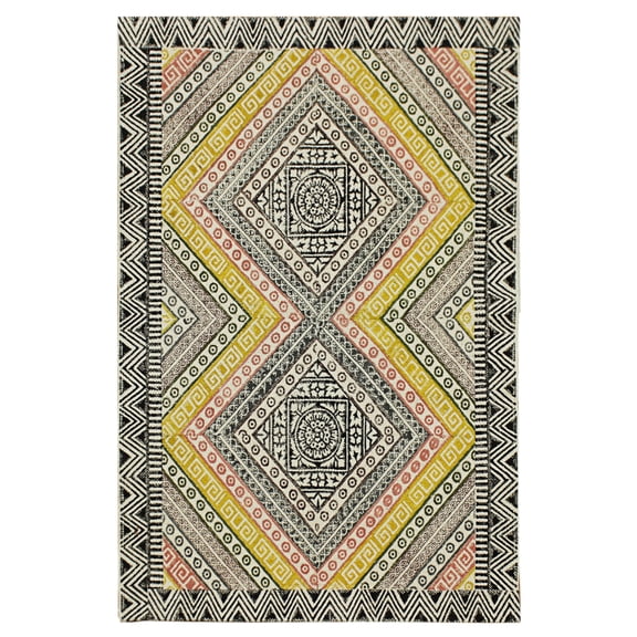 Casavani Yellow Geometric Cotton Kilim Rug Handblock Printed Bedroom Carpets 2x3 feet