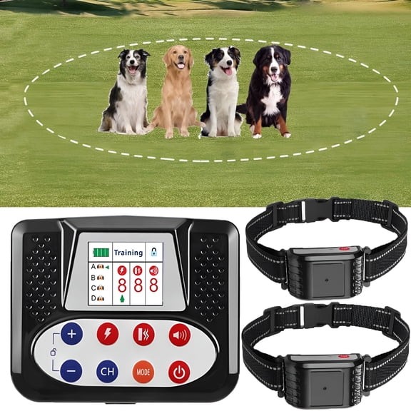 XIBUFE Wireless Dog Fence-Electric Dog Fence with Remote Shock Training Collar,Adjustable Warning Strength And Range Sizes,Rechargeable Pet Boundary Containment System for 1/2/3/4 Dogs