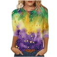 thumbnail image 2 of YOIAVAIOY Womens Mardi Gras 3/4 Sleeve Tops Casual Crew Neck T Shirts Trendy Carnival Print Blouses Dressy Tunic Outfit Purple XXL, 2 of 5