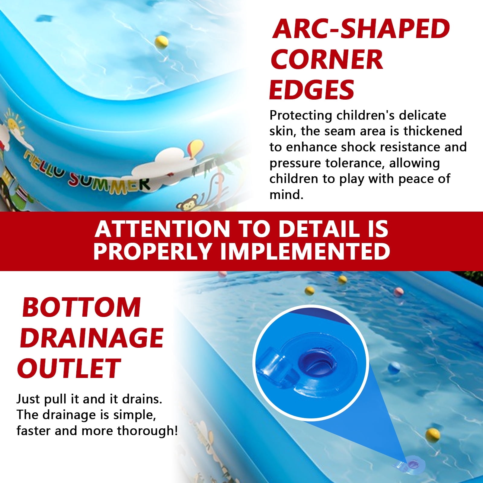 Arcticwind Inflatable Swimming Pool Oversized Thickened Blow Up Pool Easy Set 70" X 51" X 22" Family Swimming Pool Swimming for Garden,Summer Water Party Outdoor Backyard
