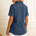 thumbnail image 4 of Denim Shirt Women Trendy Button Down V Neck Jean Tops 3/4 Sleeves Lightweight Soft Shirts Smart Casual Blouses Cowboy Western Tops Office Work Irregular Hem Tunic Tops, 4 of 6