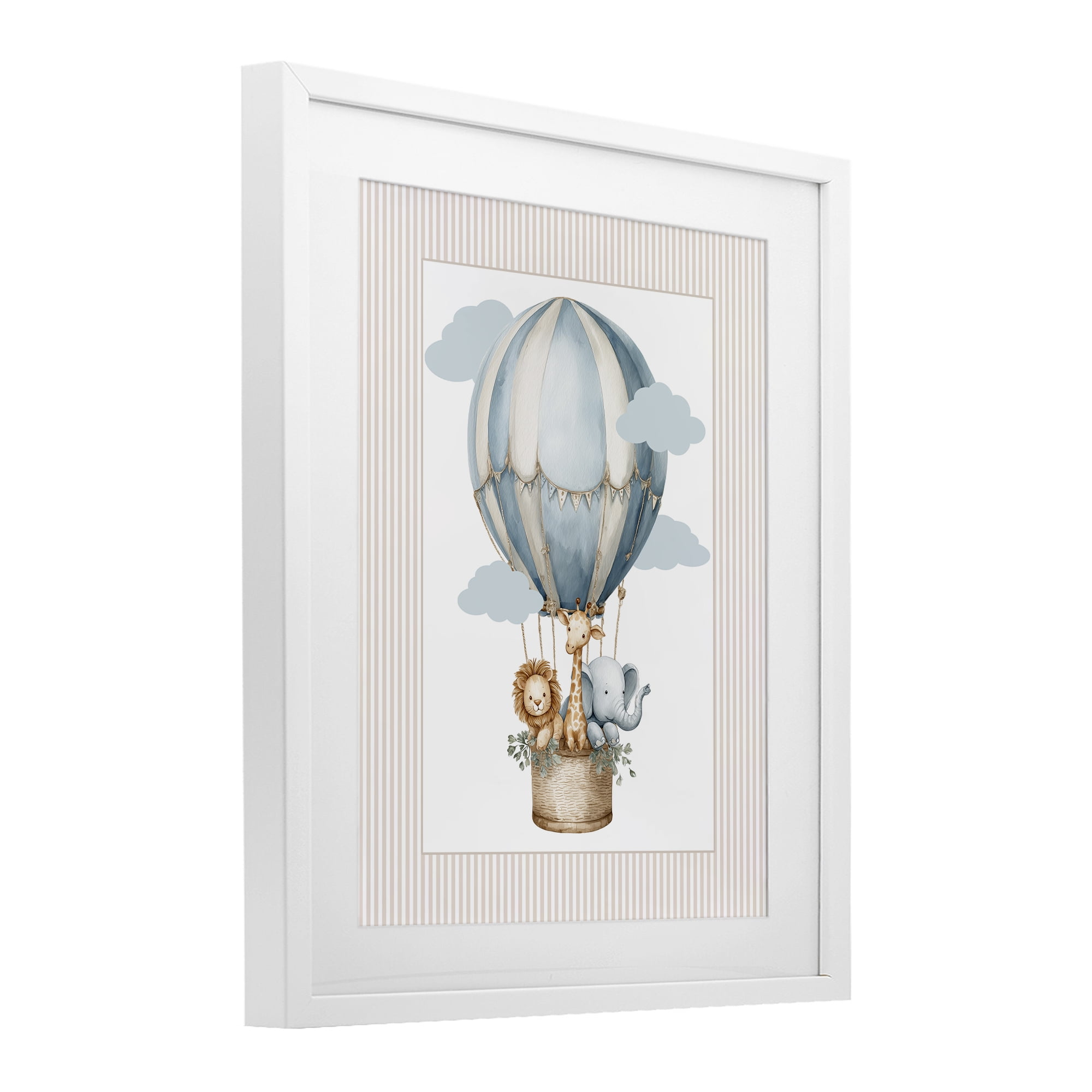 Stupell Industries Hot Air Balloon Animals White Framed Print Under Glass, design by Christine Simpson Art