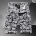 thumbnail image 2 of Iugvhana Men's Plaid Cotton Cargo Short Zipper Multi Pocket Elastic Waist Knee Length Half Pants Plus Size Outdoors Shorts Gray#1 L, 2 of 4