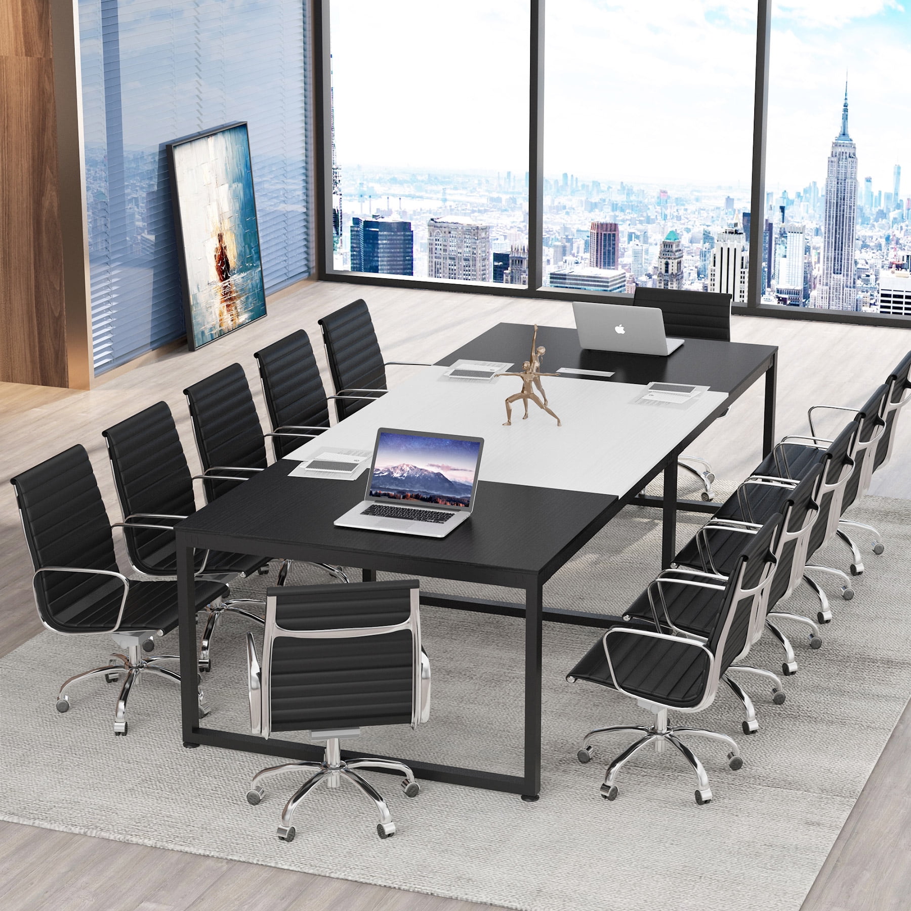 Seats 12 Diamond Series 12FT Rectangular White Laminate Conference Table with Silver Metal Base 142.5 L x 47.25 W x 30 H 