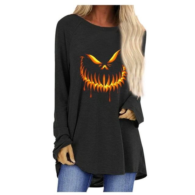 Pompotops Femmes O-Cou Impression en Vrac Mode Manches Longues Tops