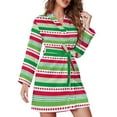 thumbnail image 2 of Robe de Pyjama à Pois et Rayures Imprimé de Noël Manches Longues Décontractée Ample Col en V Mode Robe de Nuit, 2 of 5