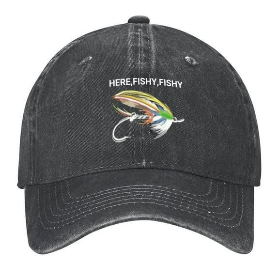 Here,Fishy,fishy Print Vintage Wash Dad Hat Adjustable Curved Brim Baseball Cap,Casual Outdoor Sports Fishing Cap for Men and Women