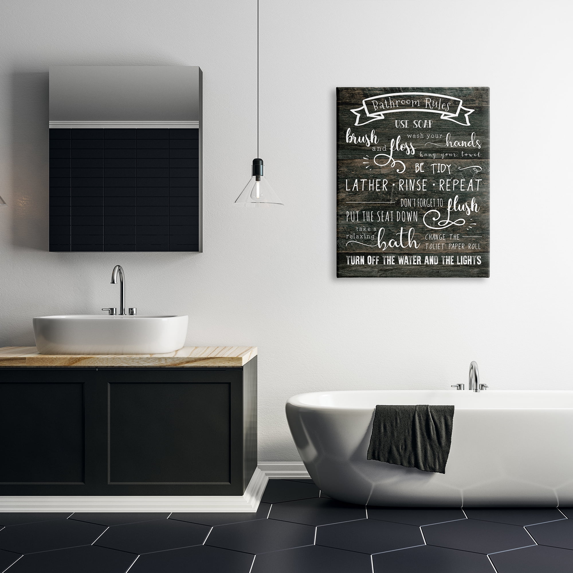 Design by CAD Rustic Bathroom Rules Sign Good Hygiene List 30 in x 40 in Painting Canvas Art Print, by Stupell Home Décor