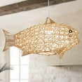 thumbnail image 4 of Fish-Shaped Lantern Pendant Lighting Rattan Light, 24inch Weaving Natural Wicker Ceiling Hanging Light Woven Chandelier with Adjustable Cord for Dining Room Living Room Restaurant, 4 of 7