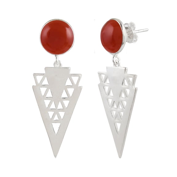 Femme Jam 925 Sterling Silver Natural Red Onyx Designer Dangle Drop Earrings for Women