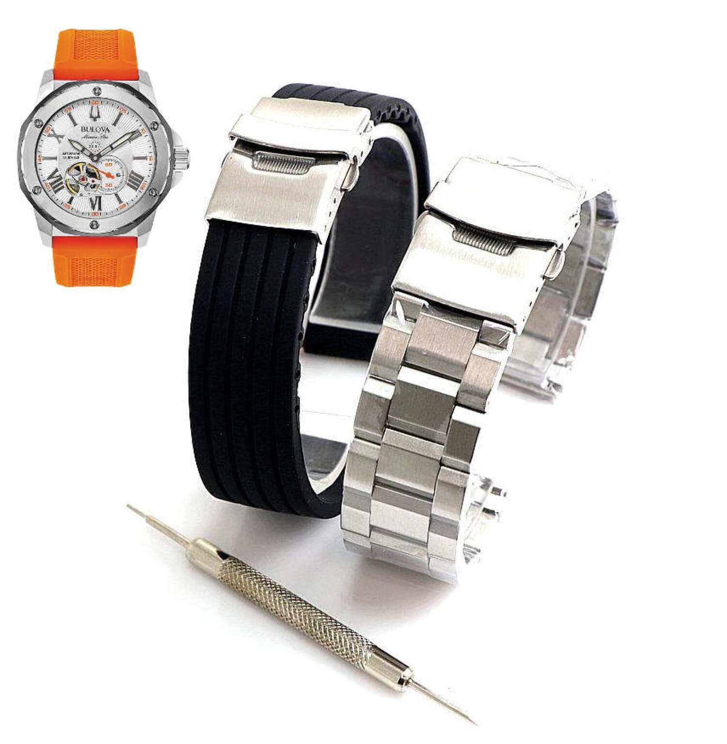 Pack of 2 Steel Bracelet & Silicone Replacement Watch Band
