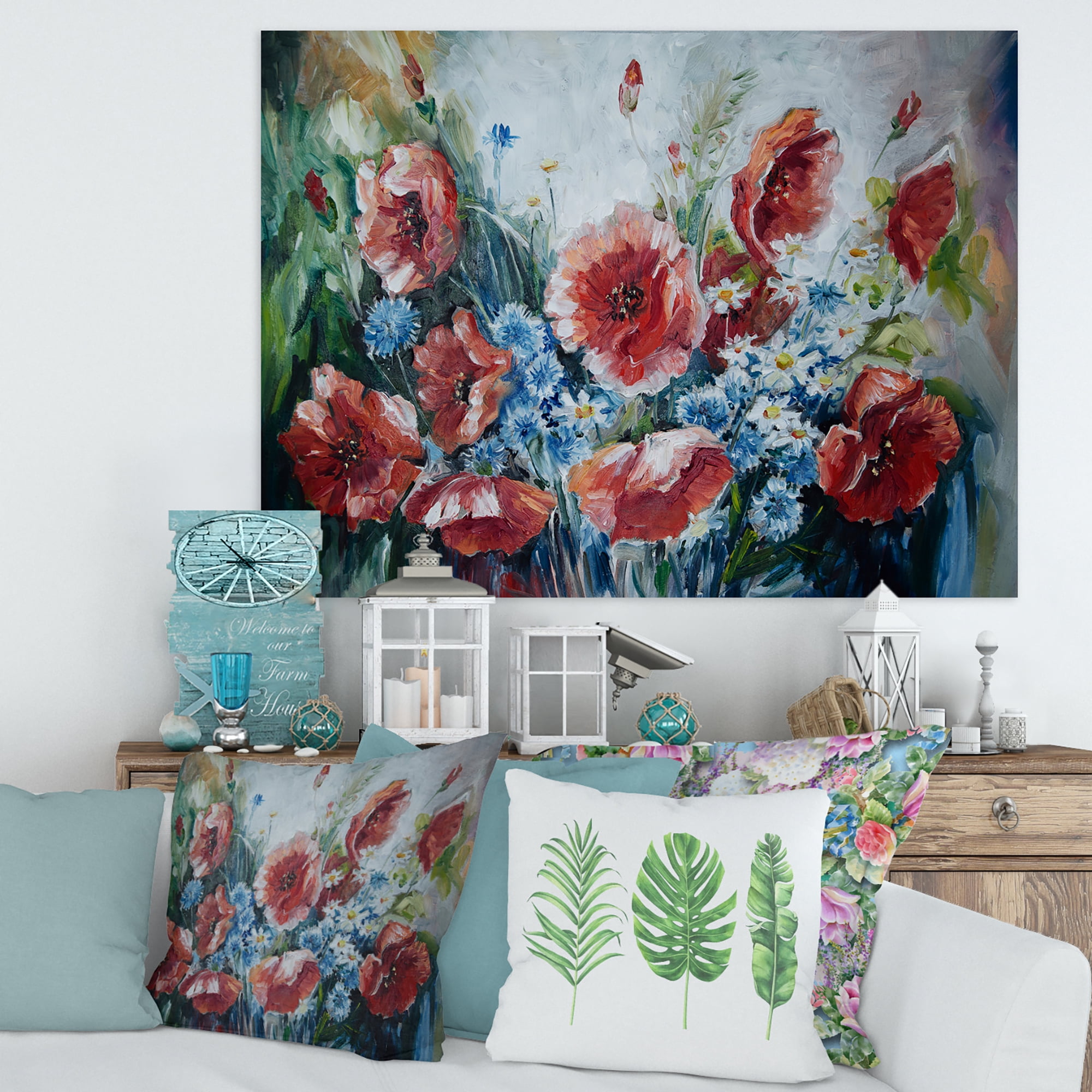 Bouquet of Poppies Retro Style 8 in x 12 in Painting Canvas Art Print, by Designart