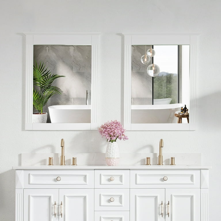 makeup Mirror wall-mounted Creative Decorative Bathroom Vanity Mirror For  Kids Rooms, Nurseries, Restrooms With White Wood-grain Rectangular  Cartoon-shaped Frame