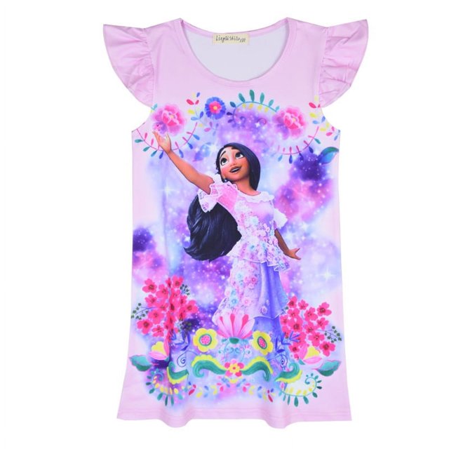 Jupe Princesse Maison Complète Magique pour Fille Manches Courtes à Volants Robe Col Rond pour Fille