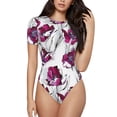 thumbnail image 2 of Goofa Tulips Flowers Printed Women Rash Guard Short Sleeve,Tummy control Swimsuit Surfing Swimsuit Bathing Suit One Piece Swimsuit UPF 50-, 2 of 9