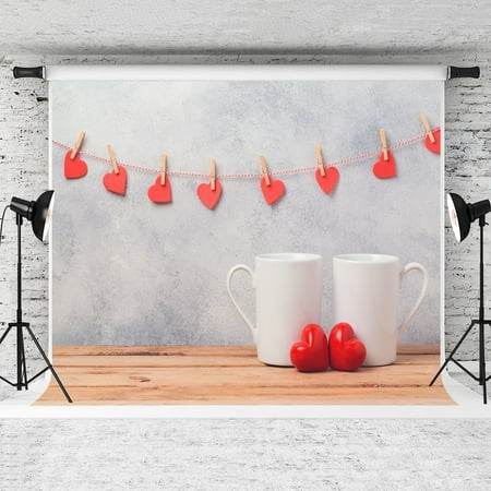 MOHome 7x5ft Valentine's Day Theme Photography Backdrop Cups Heart Photo Booth Background
