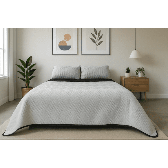 Edredón Ligero King Size Doble Vista Con Fundas de Almuadas Oxford-plata