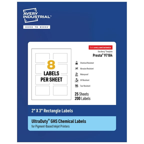 Avery UltraDuty GHS Labels 2" x 3", 200 Ct, Pigment Inkjet