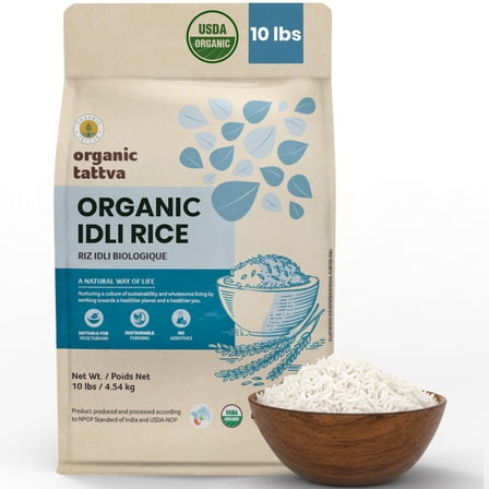 Organic Tattva Idli Rice 10LB, Short Grain Rice, Vegan, Kosher, Non GMO, No Additives, Gluten Free, USDA Certified