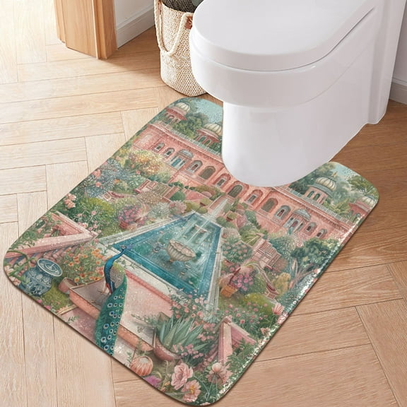 Toilet Rug U-Shaped Bathroom Rugs Non-Slip Soft Plush Machine Washable Contour Bath Mat Peacock in Gardens 24x20