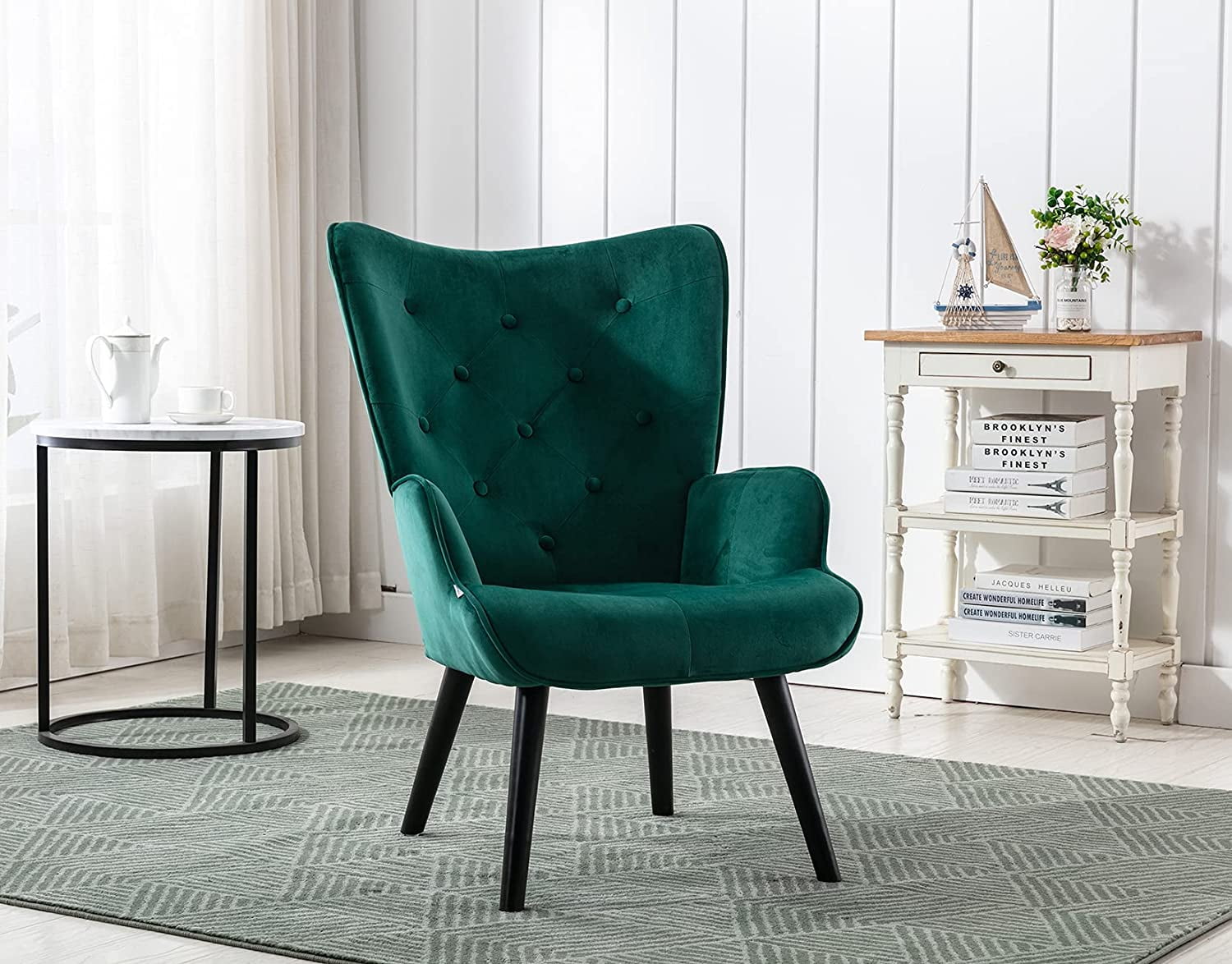 Modern Accent Chair, Button Tufted Armchair with High Back, Upholstered