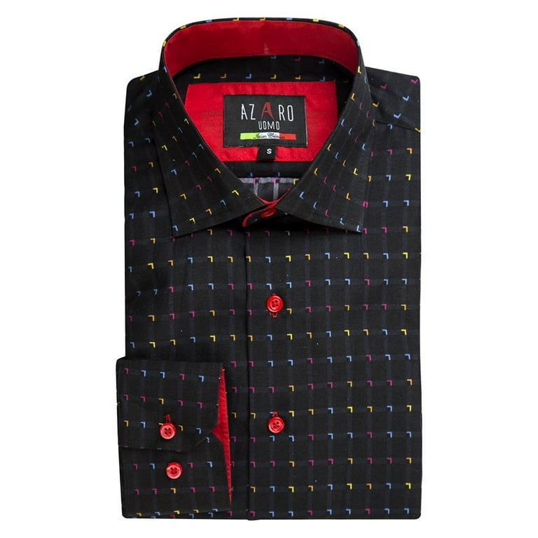 azaro uomo dress shirts Azaro Uomo Men's Slim Fit Long Sleeve Geometric Button Down(VAZ303-13-GREEN)