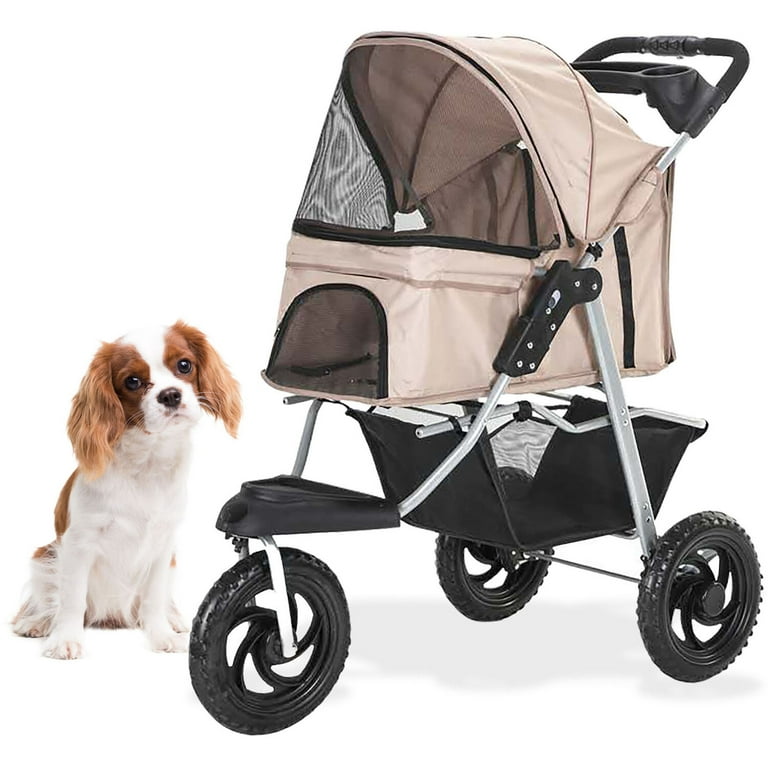 Critter Sitters Pet Stroller with Storage Basket Single Carriage Carrier for Animals up to 55 lbs Tan Walmart