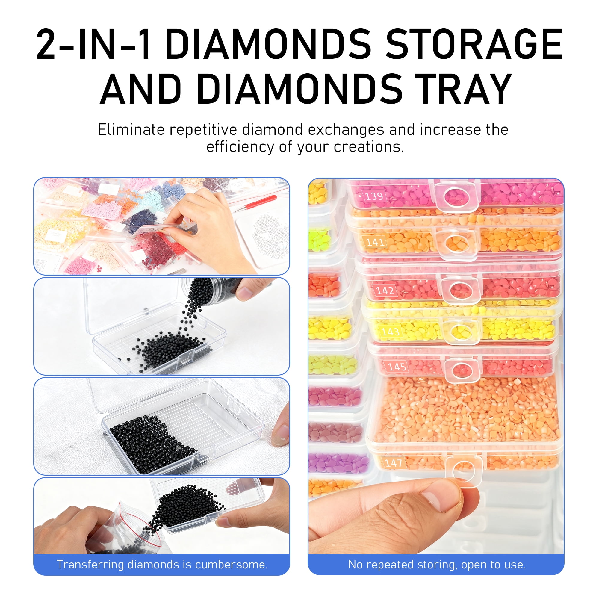 Sumekar 8PCS Extra Large Diamond Art Kits Tray Tool,Diamond Painting Accessories,2-in-1 Diamond Art Trays with Lids(Clear)