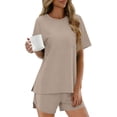 thumbnail image 3 of LIaqionyy Women 2 Piece Pajama Sets Short Sleeve Lounge Set Soft Crew Neck Top and Shorts Summer Sleepwear, 3 of 6
